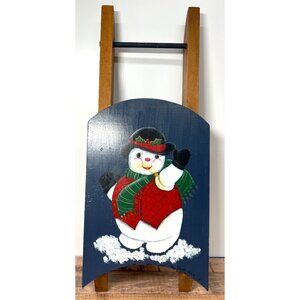 Decorative Wooden Sled With Hand-Painted Snowman Design